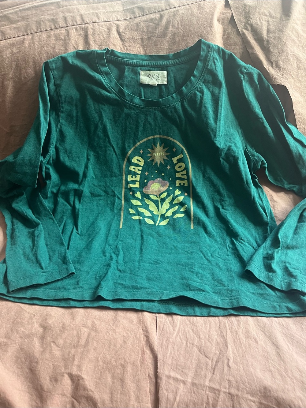 WVN lead with love organic cotton teal long sleeved tee